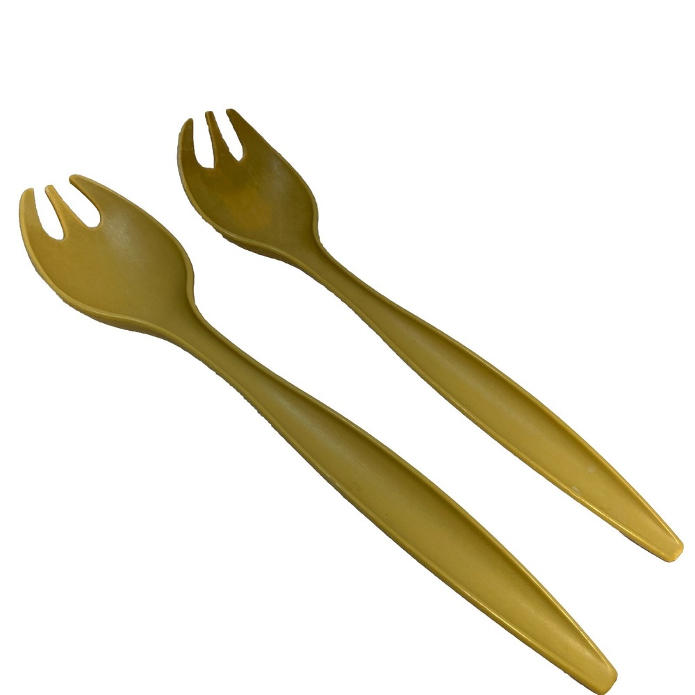 Vintage Tupperware 12" Salad Forks Tongs Harvest Gold Set of 2